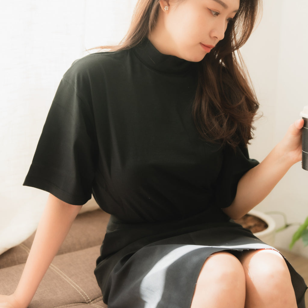 莫代爾絲質中領T-shirt|4色|SSEMIENNE 保暖高領上衣