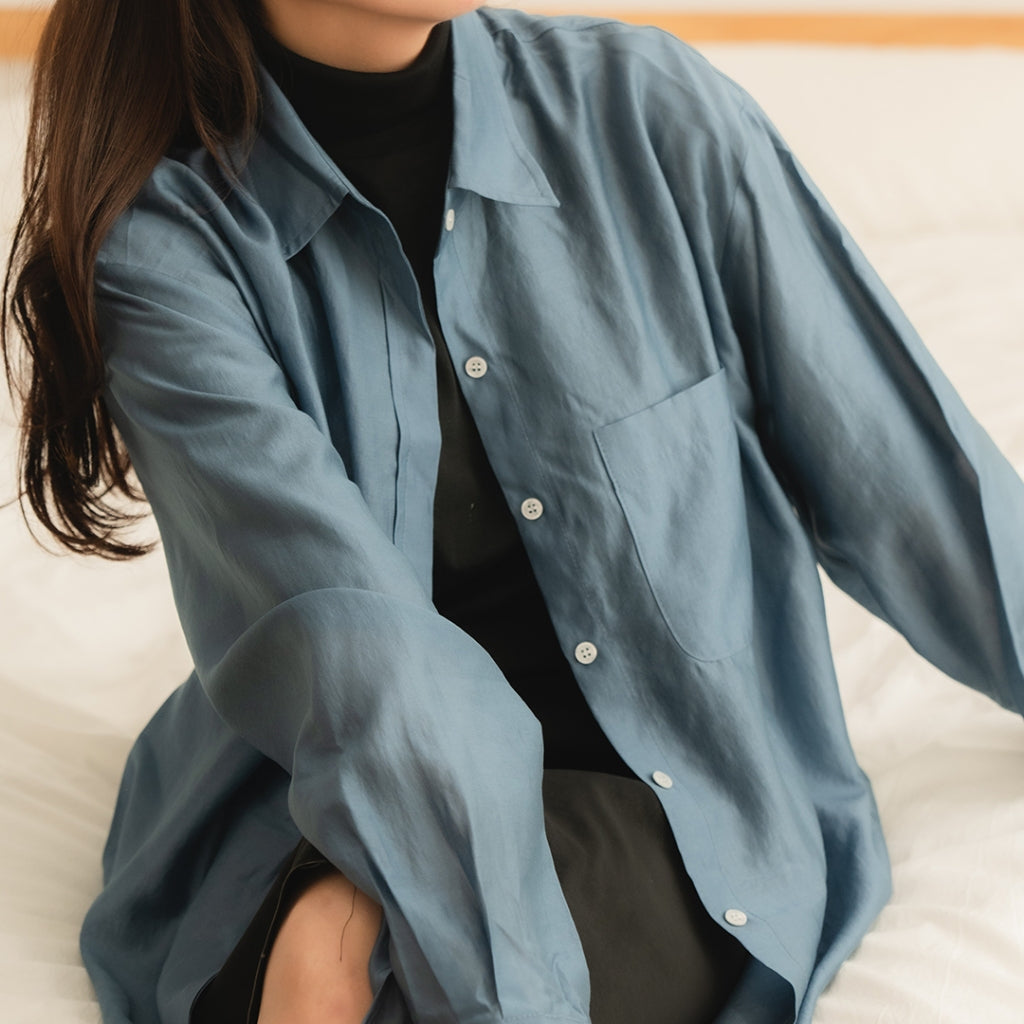 季節沙灘隱藏扣絲質襯衫|5色|絲質罩衫