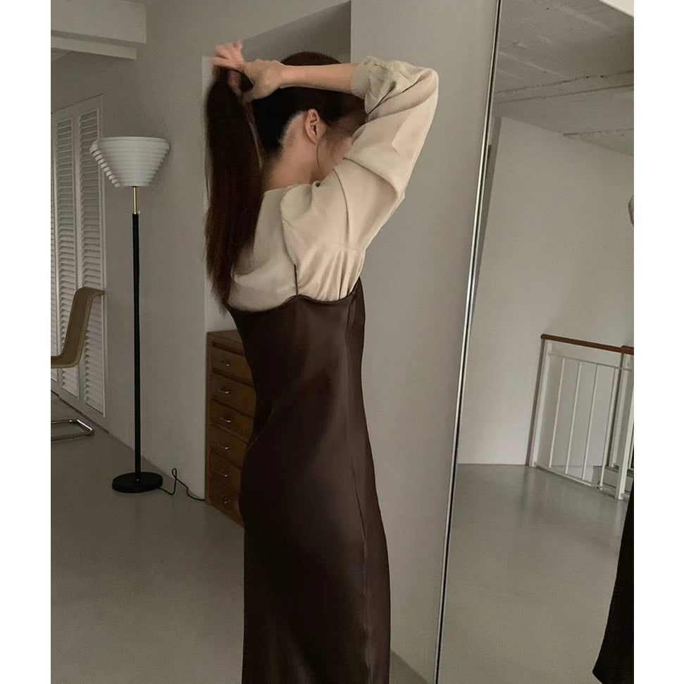 Satin絲質吊帶連身裙|2色